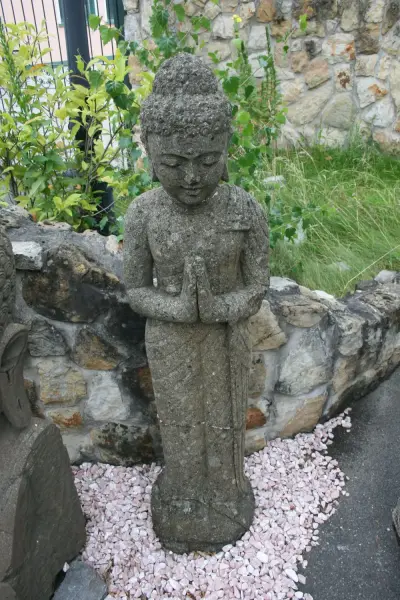 Product image 1 of the product “Standing Buddha, Indian Style - folded hands, in the sizes from 100cm to 175cm, Antique finish ”